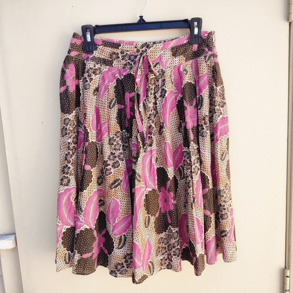 Weekend MaxMara Knee Length Skirt Brown Pink Floral Drawstring